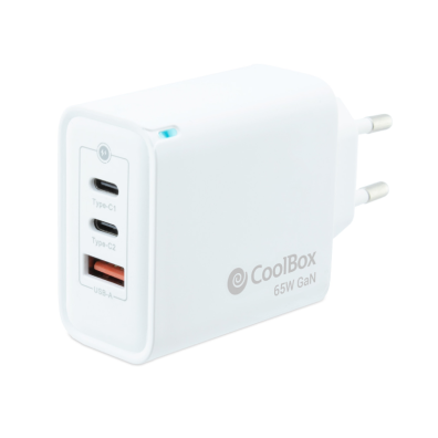 CARGADOR USB COOLBOX GAN 65W BLANCO 2xUSB-C 1xUSB-A
