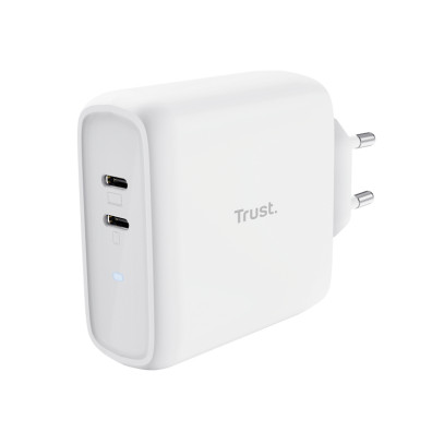 Cargador Trust Blanco Maxo 65W 2xUSB-C Pared/Viaje