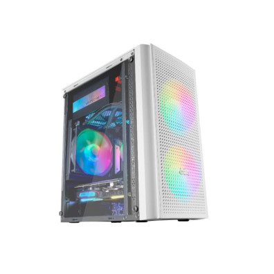 CAJA GAMING MARS MC300 MICROATX BLANCA - FRONTAL MESH - 3 VENTILADORES RGB 120mm - CRISTAL LATERAL