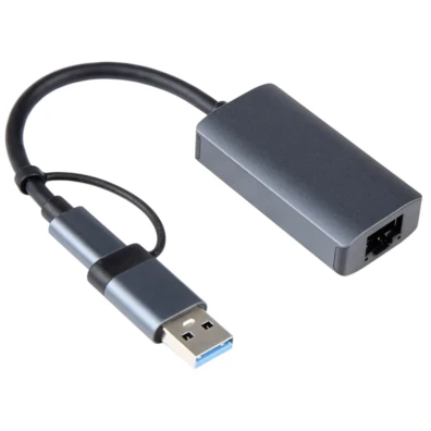 Adaptador Gris USB 3.0+Tipo-C a RJ45 BYL-2207 2 en 1