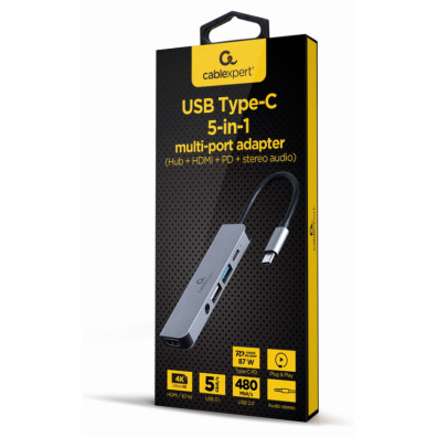 Adaptador Multipuerto Usb Tipo C 5 En 1 Hub Hdmi Pd Audio Estero
