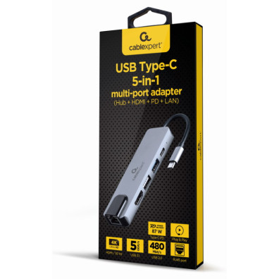 ADAPTADOR MULTIPUERTO USB TIPO C 5 en 1 - Gembird