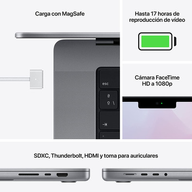 Apple Macbook Pro 14"/M1 Pro 8-Core CPU/16GB/512GB SSD/14-Core GPU Gris Espacial