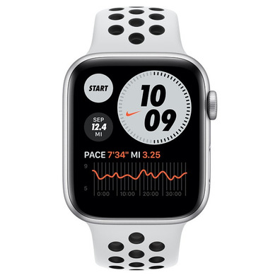 Apple Watch Series 6 GPS/44mm Aluminio en Plata/Correa Nike Deportiva Platino Puro y Negra