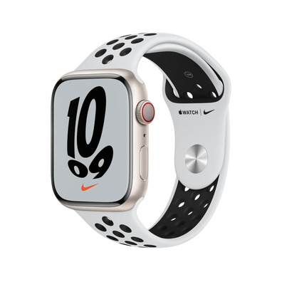Apple Watch Series 7 Nike GPS/Cellular 41 mm Caja de Aluminio en Plata/Correa Deportiva Nike Platino