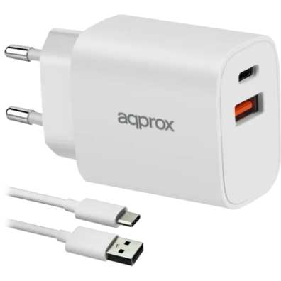 Cargador USB Approx APPUSBWALL20W 20W USB-C PD y USB-A Cable Incluido