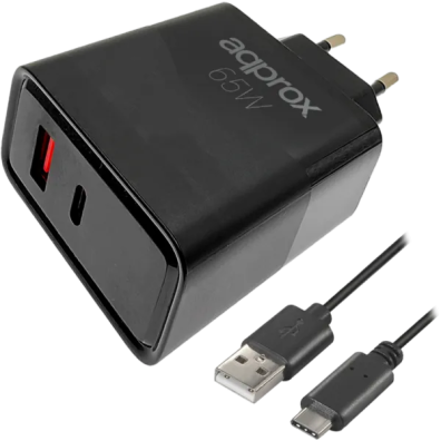 Cargador de Pared 65W Approx USB-C y USB-A con Cable Incluido