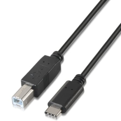 Cable USB 2.0 Impresora Aisens A107-0054/ USB Tipo-C Macho - USB Tipo-B Macho/ 480Mbps/ 2m - Negro