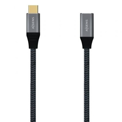 Cable Alargador USB 3.2 Tipo-C Aisens A107-0635 20GBPS 5A 100W/ USB Tipo-C Macho - USB Tipo-C Hembra/ Hasta 100W/ 2500Mbps/ 1m - Gris