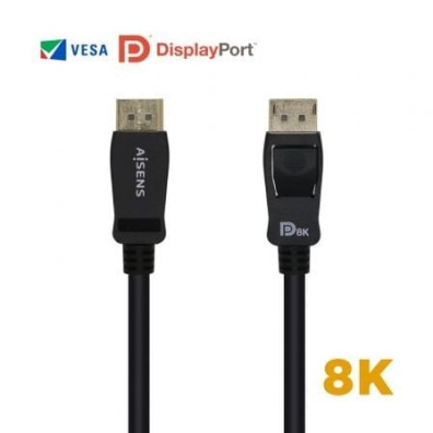 Cable DisplayPort 1.4 8K Aisens A149-0430 50cm Certificado - DisplayPort Macho a DisplayPort Macho - Negro
