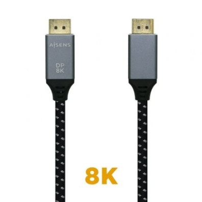 Cable DisplayPort 1.4 8K Aisens A149-0434/ DisplayPort Macho - DisplayPort Macho/ 50cm - Negro Gris