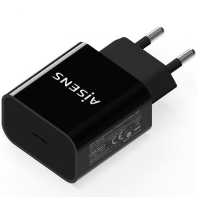 Cargador de Pared Aisens A110-0538/ 1xUSB Tipo-C PD3.0/ 20W - Negro