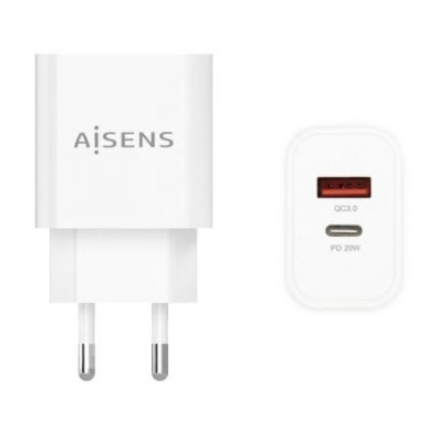 Aisens A110-0681 20W USB-C USB-A Blanco - Cargador de Pared - 20W