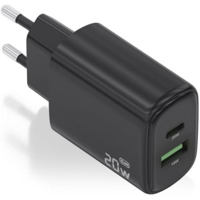 Cargador de Pared GaN Aisens A110-0910 20W con 1xUSB Tipo-C y 1xUSB
