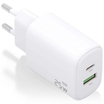Cargador de Pared GaN Aisens A110-0911/ 1xUSB Tipo-C/ 1xUSB/ 25W