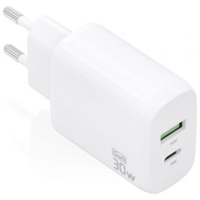 Cargador de Pared GaN Aisens A110-0923/ 1xUSB Tipo-C/ 1xUSB/ 30W