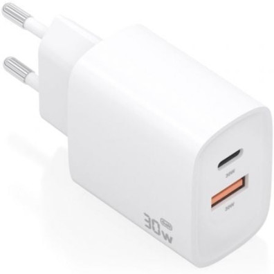 Cargador de Pared GaN Aisens A110-0952/ 1xUSB Tipo-C/ 1xUSB/ 30W