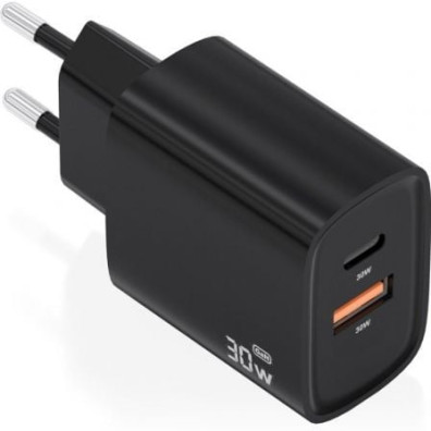 Cargador de Pared GaN Aisens A110-0953 30W con 1xUSB Tipo-C y 1xUSB