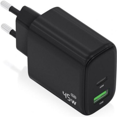 Cargador de Pared GaN Aisens A110-0972/ 1xUSB Tipo-C/ 1xUSB/ 45W