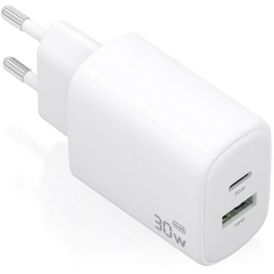 Cargador de Pared GaN Aisens A110-0977 30W con 1xUSB Tipo-C y 1xUSB