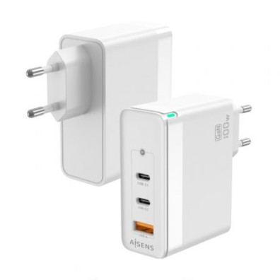 Cargador de Pared GaN Aisens ASCH-100W3P008-W/ 2xUSB Tipo-C/ 1x USB - 100W