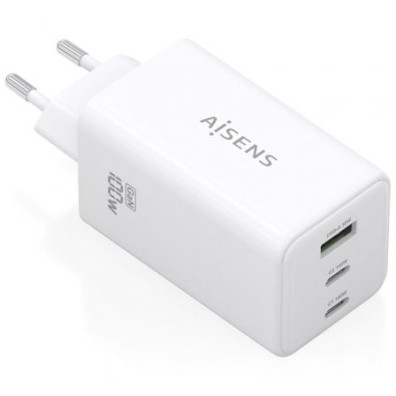 Cargador de Pared GaN Aisens ASCH-100W3P051-W/ 2xUSB Tipo-C/ 1xUSB