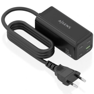 Cargador Sobremesa GaN Aisens ASCH-100W4P054-BK - 3xUSB Tipo-C/ 1xUSB
