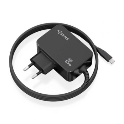 Cargador de Portátil GaN Aisens ASCH-1PD65WL033-BK con 1xUSB Tipo-C y Cable 1.8m - 65W Automático