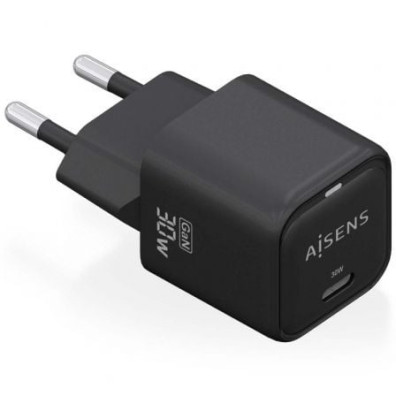 Cargador de Pared GaN Aisens ASCH-30W1P019-BK/ 1xUSB Tipo-C