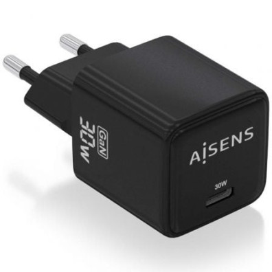 Cargador de Pared GaN Aisens ASCH-30W1P036-BK/ 1xUSB Tipo-C - Smartphone Accesorios