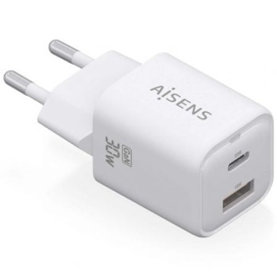 Cargador de Pared GaN Aisens ASCH-30W2P020-W Tipo-C/USB - Accesorio SmartPhones