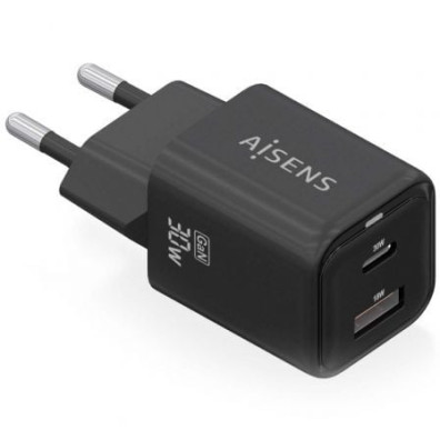 Cargador de Pared GaN Aisens ASCH-30W2P021-BK con USB Tipo-C - Accesorio Smartphone