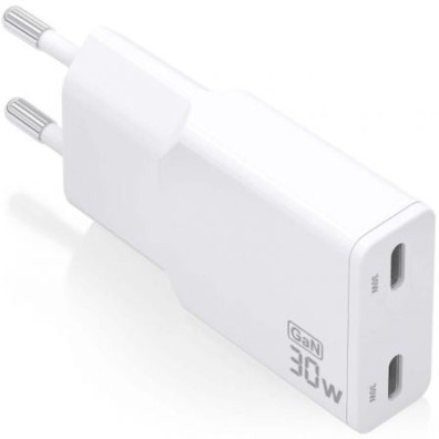 Cargador de Pared GaN Aisens ASCH-30W2P048-W/ 2xUSB Tipo-C/ 30W