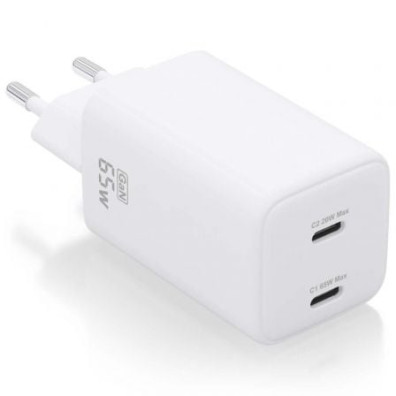 Cargador de Pared GaN Aisens ASCH-65W2P039-W/ 2xUSB Tipo-C