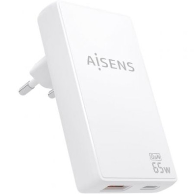 Cargador de Pared GaN Aisens 65W con Puertos 1xUSB Tipo-C y 1xUSB