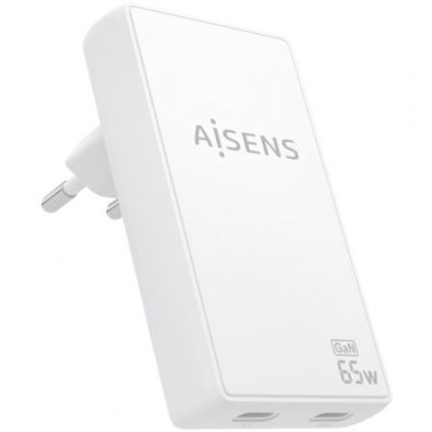 Cargador de Pared GaN Aisens ASCH-65W2P077-W/ 2xUSB Tipo-C/ 65W