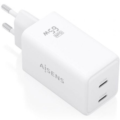 Cargador de Pared GaN Aisens ASCH-65W2P078-W con 2xUSB Tipo-C/65W