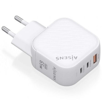 Cargador de Pared GaN Aisens ASCH-65W3P026-W con 2xUSB Tipo-C/1xUSB