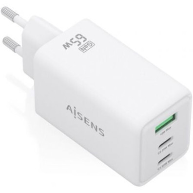 Cargador de Pared GaN Aisens ASCH-65W3P072-W 65W con 2xUSB Tipo-C y 1xUSB