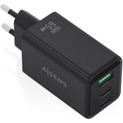 Cargador de Pared GaN Aisens ASCH-65W 65W 2xUSB Tipo-C/ 1xUSB