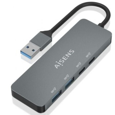 Hub USB 3.2 Aisens A106-0696/ 2xUSB/ 2xUSB Tipo-C - Gris