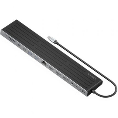 Docking USB Tipo-C Aisens ASUC-13P042-GR: Puerto USB-C, 2xUSB, 2xHDMI, DisplayPort, Lector de Tarjetas, Jack 3.5mm, RJ45