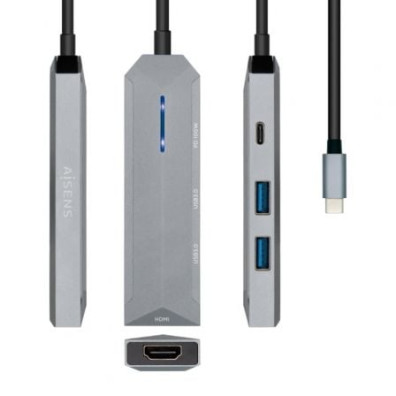Docking USB Tipo-C Aisens ASUC-4P002-GR con HDMI 4K y USB-C PD - Conectividad Versátil