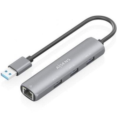 Hub USB Aisens ASUC-4P034-GR con 3 puertos USB y 1 puerto RJ45