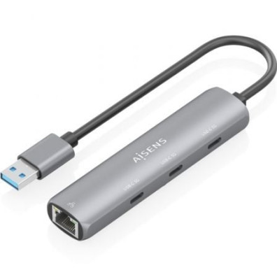 Hub USB Aisens ASUC-4P037-GR con 3xUSB Tipo-C y 1xRJ45