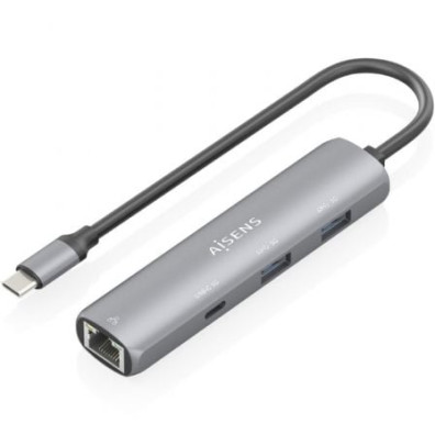 Hub USB Tipo-C Aisens ASUC-4P039-GR - 1xUSB Tipo-C/ 2xUSB/ 1xRJ45