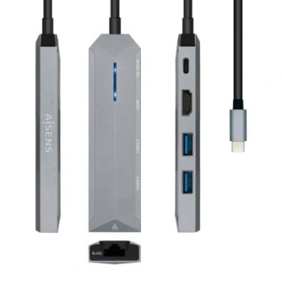 Docking USB Tipo-C Aisens ASUC-5P003-GR/ 1xHDMI 4K/ 2xUSB/ 1xRJ45/ 1xUSB Tipo-C PD