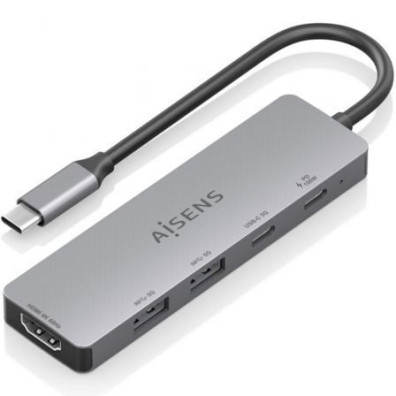 Docking USB Tipo-C Aisens ASUC-5P028-GR con 1xHDMI 4K y 2xUSB