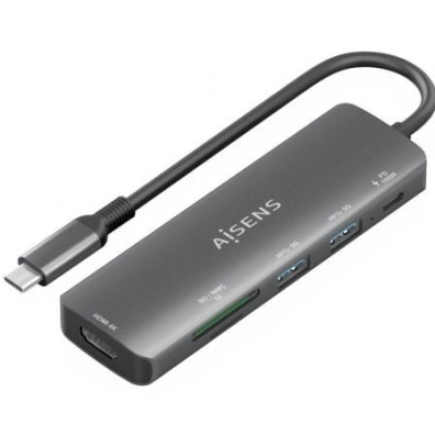 Docking USB Tipo-C Aisens ASUC-6P023-GR HDMI 4K USB Tipo-C PD Lector Tarjetas