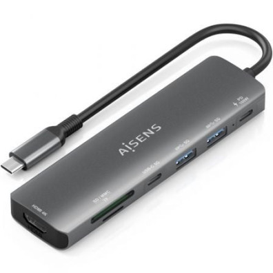 Docking USB Tipo-C Aisens ASUC-7P026-GR con HDMI 4K, 2 USB y Lector de Tarjetas
